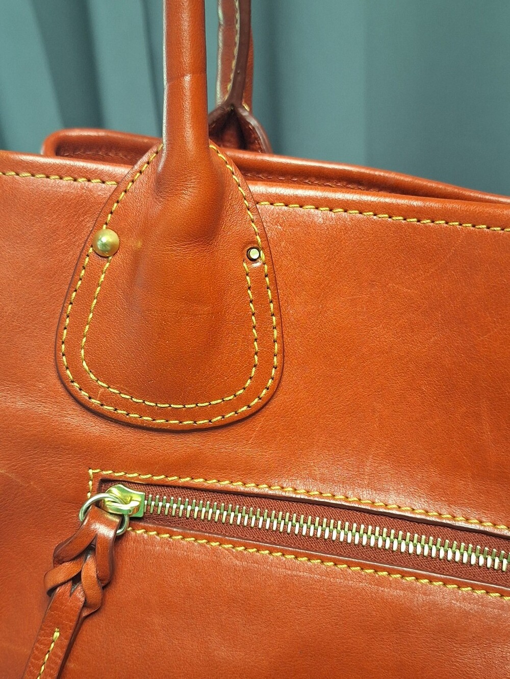 Dooney and Bourke Florentine Leather Pocket Shopper, RED, GUC - Picture 3 of 16